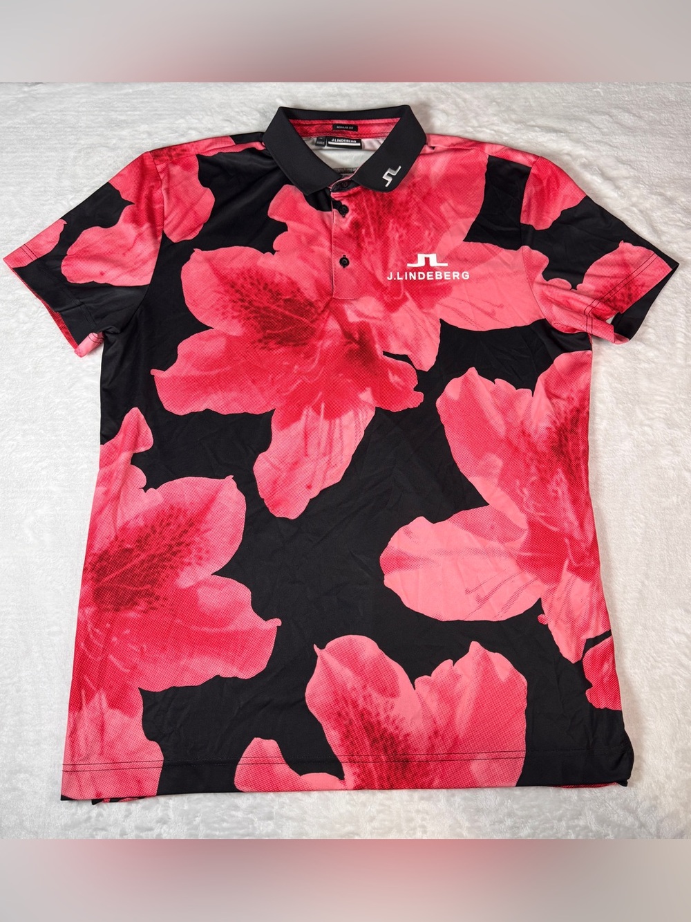 J.Lindeberg Men XL Golf Polo Shirt Floral Black Red Regular Fit Performance